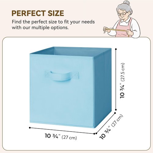 Granny Says Cube Storage Organizer - 11 Inch Foldable Storage Bins with Handles | Light Blue, 6 Pack for Kids' Rooms