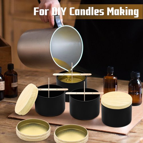 YJHSS 8oz Black Candle Tins with Metal Wood-Grain Printing Lids, 24-Pack Candle Jars for Making Candles, Empty Candle Tins for Making Candles, Bulk 8 oz Candle Containers Candle Vessels