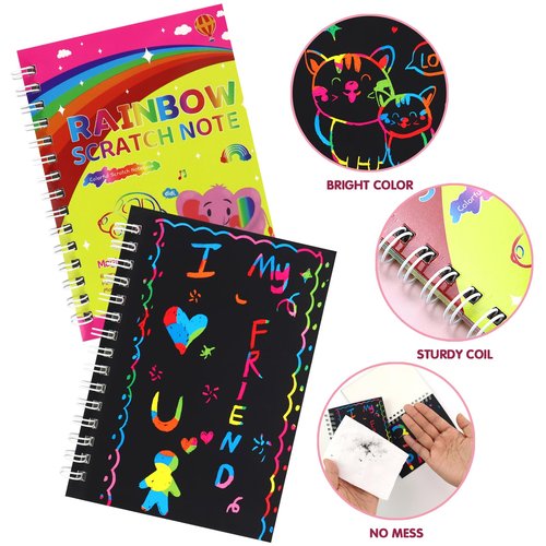 36 Pack Party Favors for Kids Rainbow Scratch Art Notebook Goodie Bags Stuffers for Kids, Valentines Day Classroom Prizes for Girls Boys, Valentine's Day Gift Valentines Day Cards for Kids School
