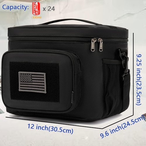 FlowFly Tactical Lunch Bag - Large Insulated Cooler Tote for Men & Women | MOLLE/PALS Webbing (Black)