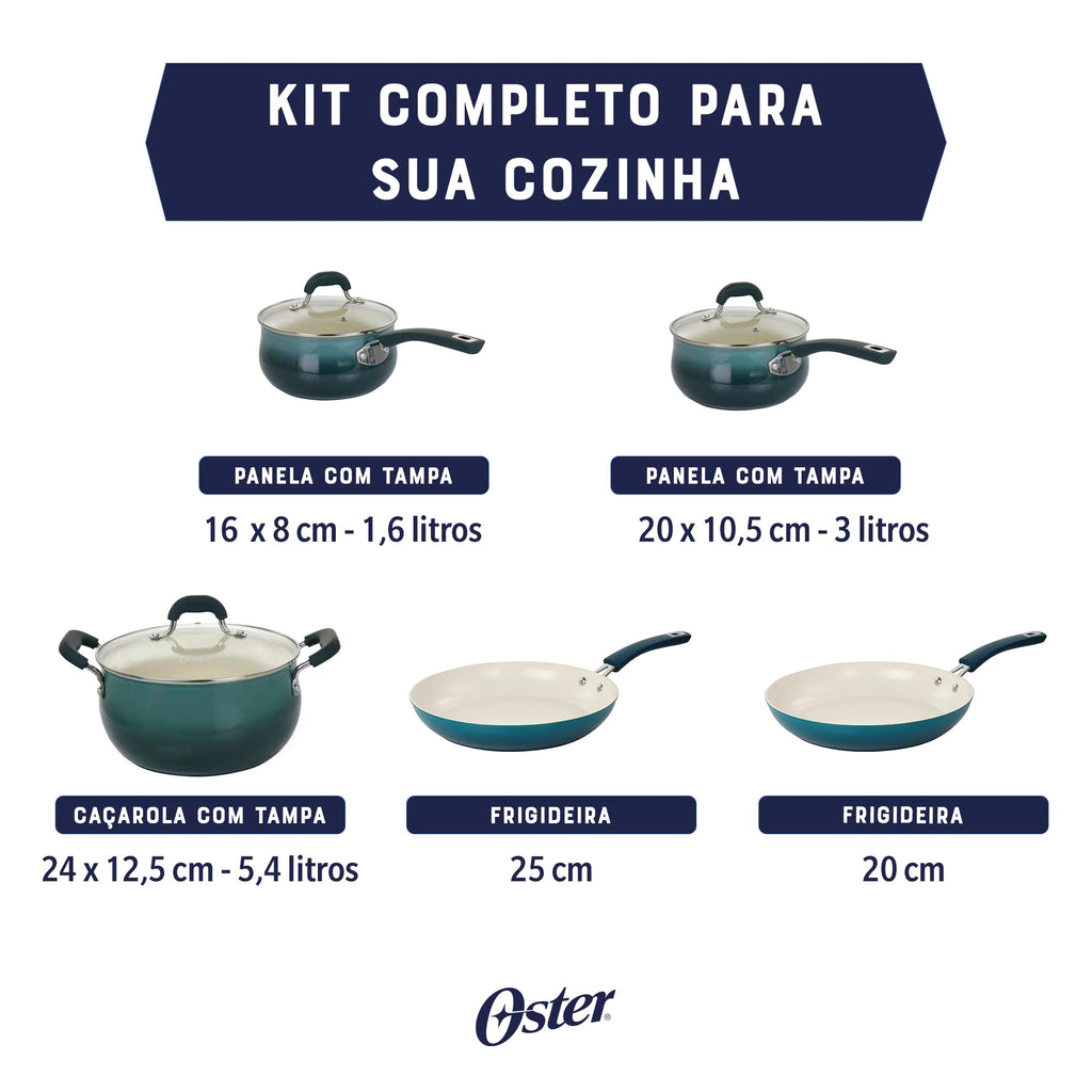 Oster Corbett 8 pc Gradient Teal Forged Aluminum Cookware Set With Ceramic Non-stick - Induction Base - Soft Touch Bakelite Handle and Tempered Glass Lids