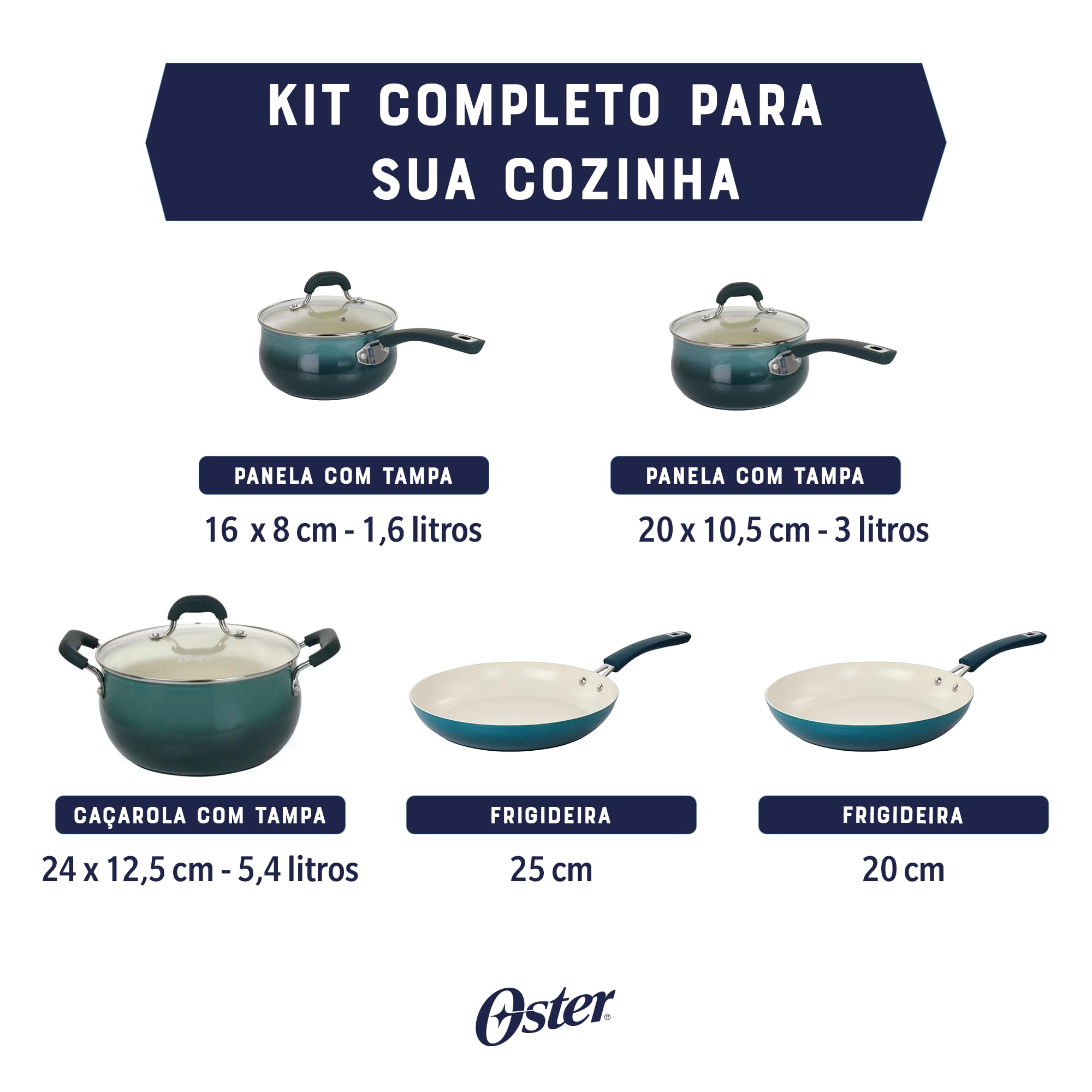 Oster Corbett 8 pc Gradient Teal Forged Aluminum Cookware Set With Ceramic Non-stick - Induction Base - Soft Touch Bakelite Handle and Tempered Glass Lids