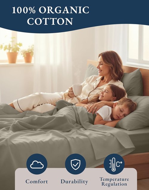 LANE LINEN 100% Organic Cotton California King Sheet Set - Naturally Cooling, Machine Washable, Silver