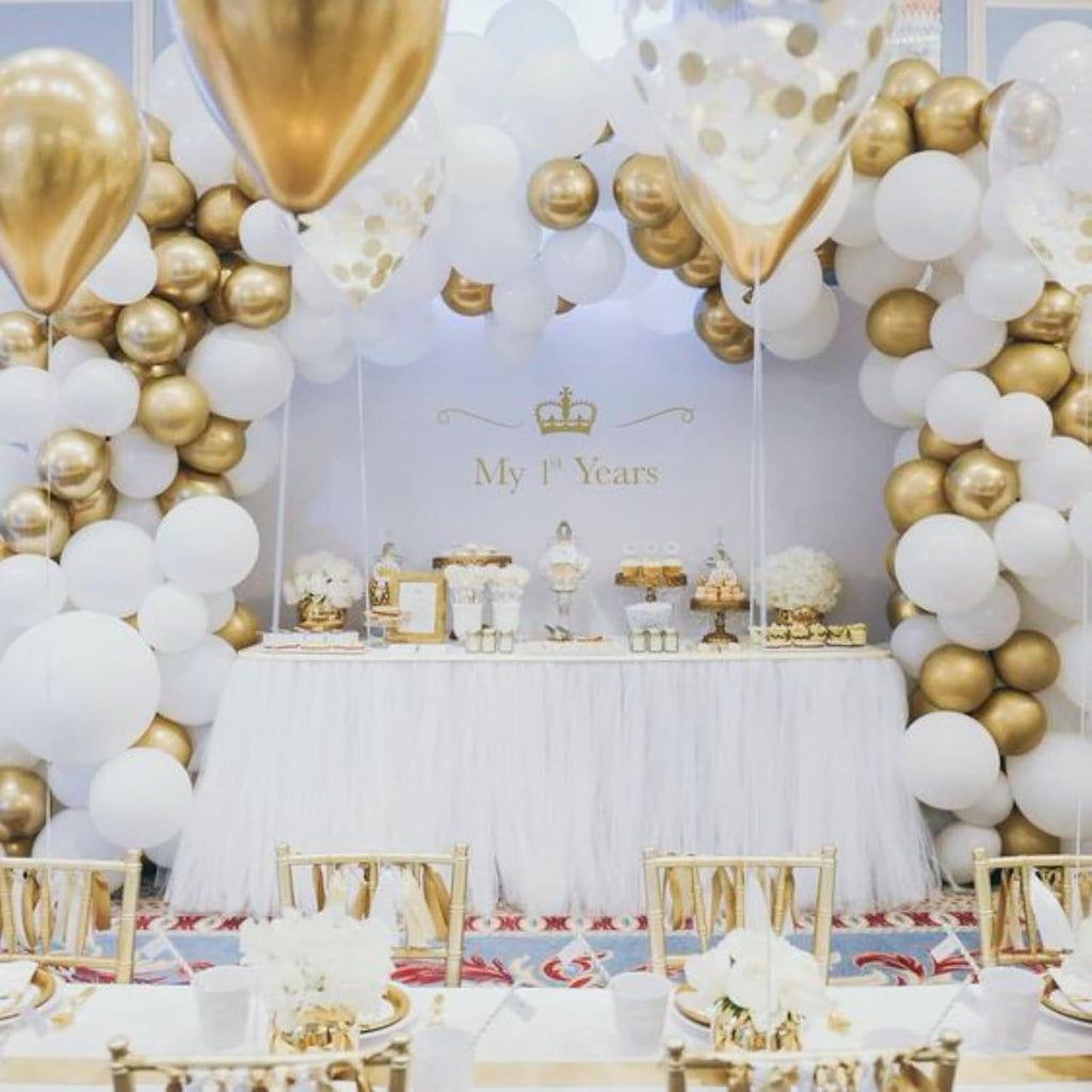 PartyWoo White and Gold Balloons - 140-Piece Pack in Various Sizes for Stunning Birthday Decorations