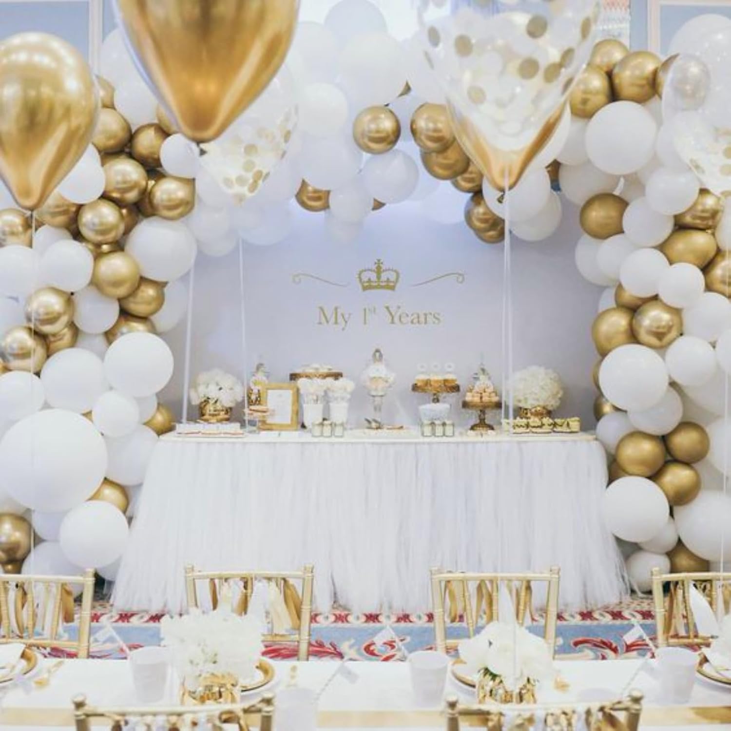 PartyWoo White and Gold Balloons - 140-Piece Pack in Various Sizes for Stunning Birthday Decorations