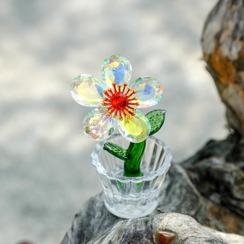 Crystal Peach Blossom Mini Ornament - Elegant Glass Flower Figurine for Home & Office Décor | 2.9 x 1.5 in