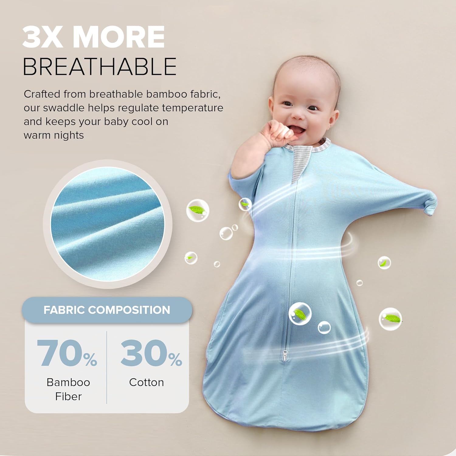 Skiennix Baby Sleep Swaddle - 2-Way Zipper Sleep Sack for Newborns (Honey Cream, Small 0-3M)