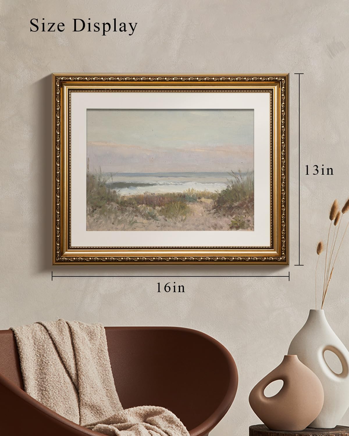 VIYYIEA Gold Framed Canvas Print - Classical Coastal Scenery Wall Art for Home Decor | 13x16in