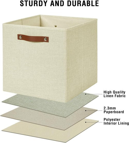 Bagnizer Collapsible Storage Cube Bins - Foldable Organizer with 2 Handles | 13"x13"x13", Beige, 4 Pack