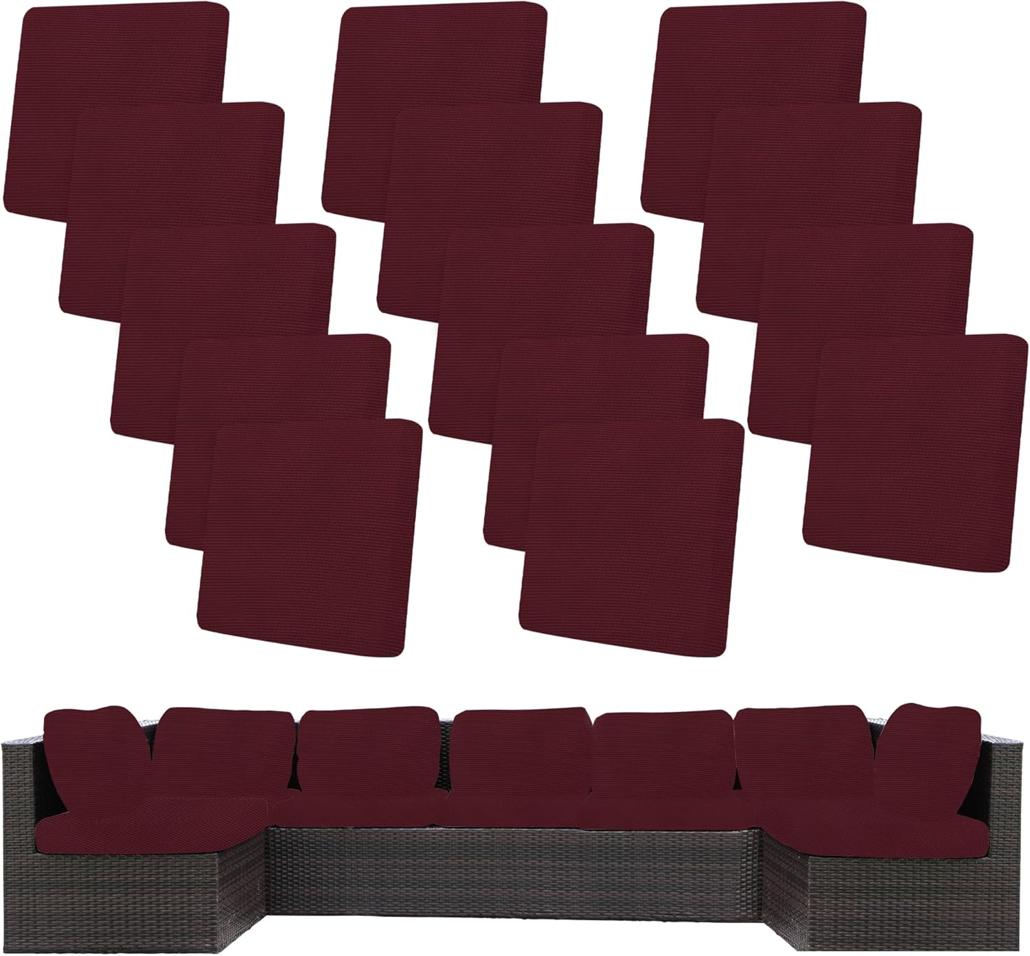 Skiennix 14-Piece Stretch Patio Cushion Covers - Washable Outdoor Sofa Slipcovers in Wine Red