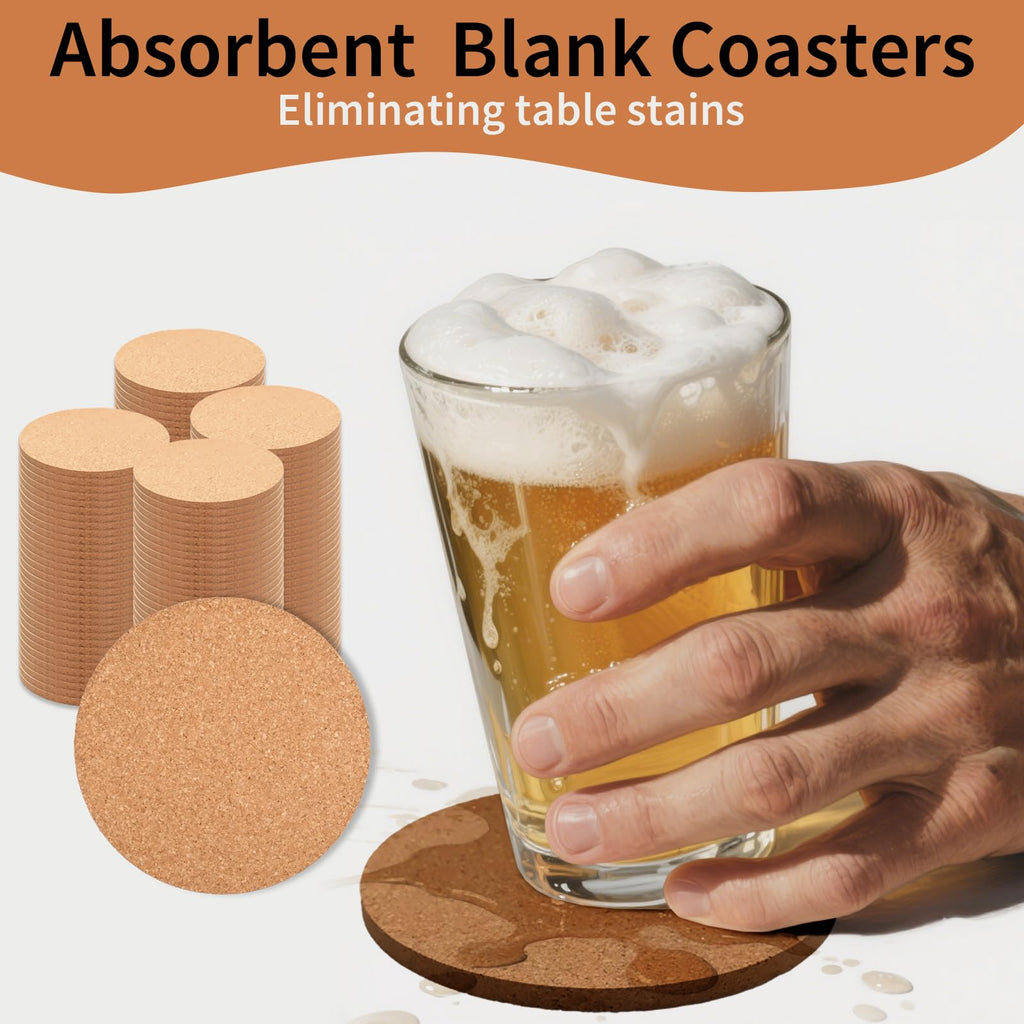 LECEHIVO 320 Pcs Cork Coasters Bulk 4 Inch Absorbent Cork Coasters DIY Blank Trivets for Dishes,Wine Glass,Kitchen,Office, Home Bar
