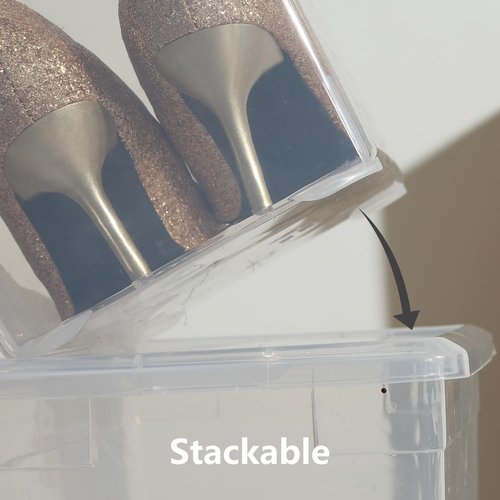 novelinks 6 Pack 22QT Plastic Storage Bins with Lids, Stackable Clear Containers with Latches, Durable Nestable Boxes for Office, Home, Garage, Shoes Organization