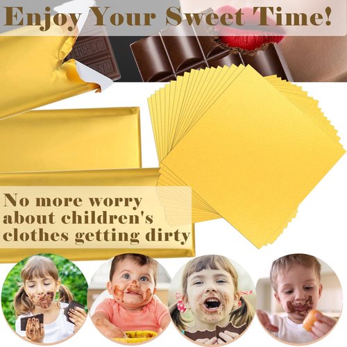100 Pcs Chocolate Bar Wrappers Gold Foil 7.9in*7.9in Large Candy Bar Wrappers with Thick Paper Packaging