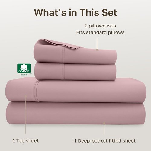 California Design Den 100% Cotton Full Size Sheet Set - 400 Thread Count, Smooth Sateen Finish, Deep Pockets - Mauve