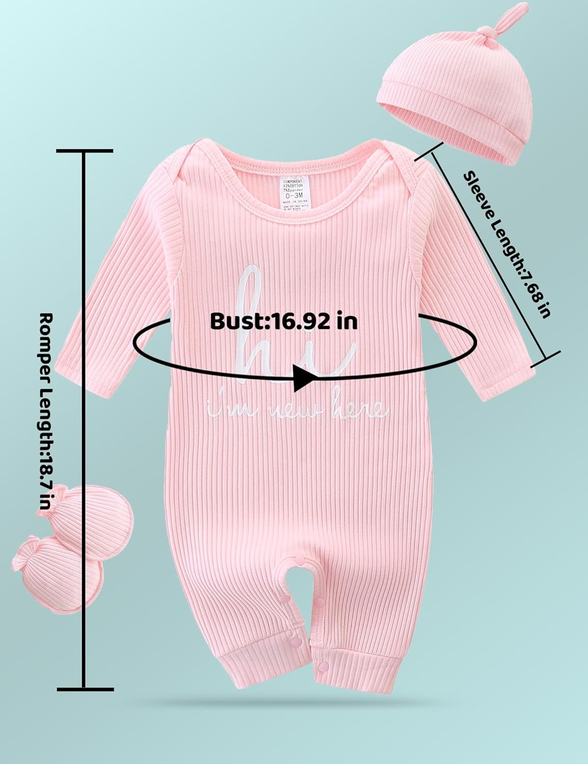 Babymine Newborn Unisex Baby Clothes - Long Sleeve Onesie Outfit with Mittens & Hat | 0-3 Months