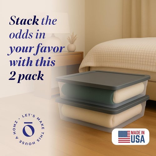 HOMZ 2-Pack Snaplock Small Clear Plastic Storage Bins - 28 Quart Stackable Organizers in Gray