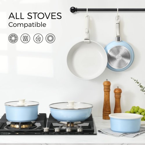 SODAY 15Pcs Pots and Pans Set Non Stick, Cookware Sets with Detachable Handle, Nonstick RV Kitchen Cooking Tools Removable Handles, Oven Safe, Induction Fast, Stackable Induction Cookware, Blue