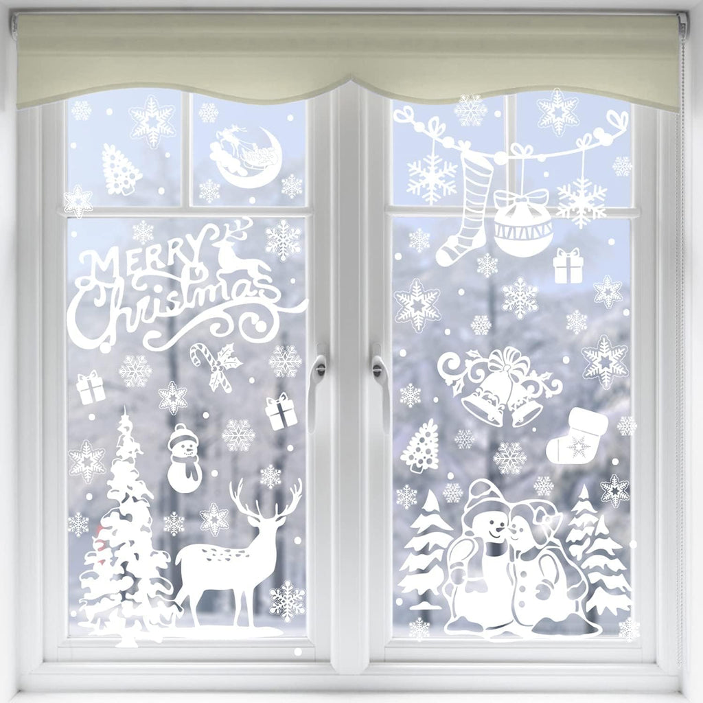 SULOLI Christmas Window Clings - 141 Static Snowflake Stickers for Festive Decoration | 8 Sheets