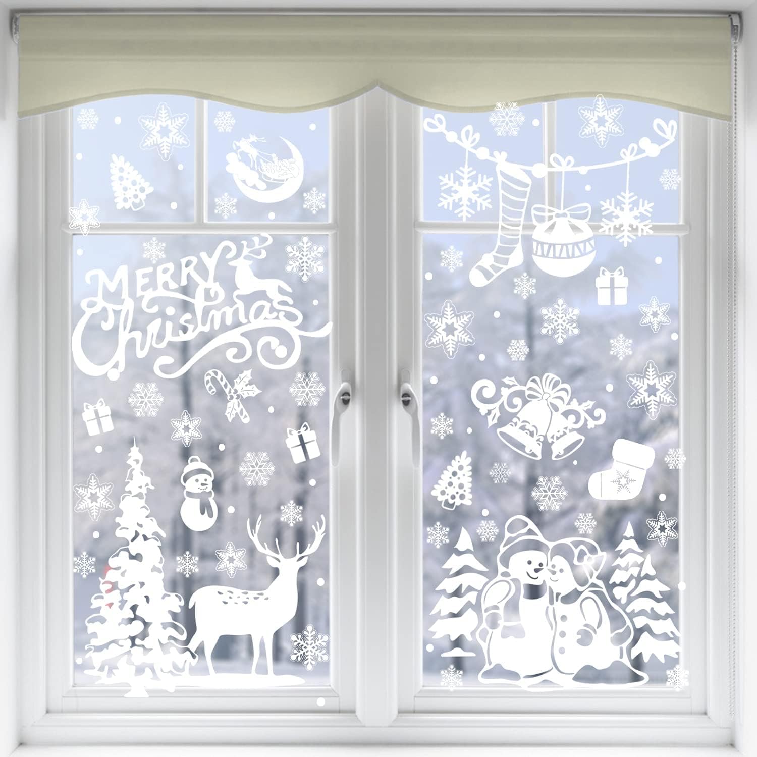 SULOLI Christmas Window Clings - 141 Static Snowflake Stickers for Festive Decoration | 8 Sheets