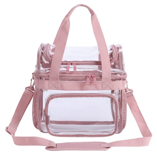BORMELUN 2pack Pink Clear Tote Lunch Bag Heavy-duty for works Purse Large Concert Plastic