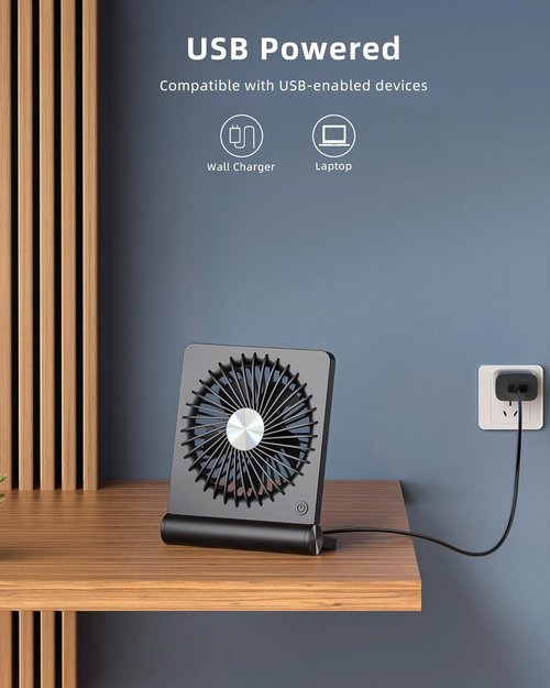 Koonie USB Fan - Ultra Quiet Desk Fan with 220° Tilt & 3 Adjustable Speeds | Black