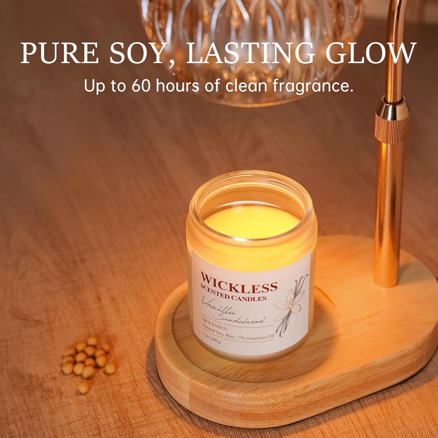 Skiennix Wickless Vanilla Sandalwood Candle - Flameless Non-Toxic Soy Scented with 10ml Essential Oil | Perfect for Home & Gifts