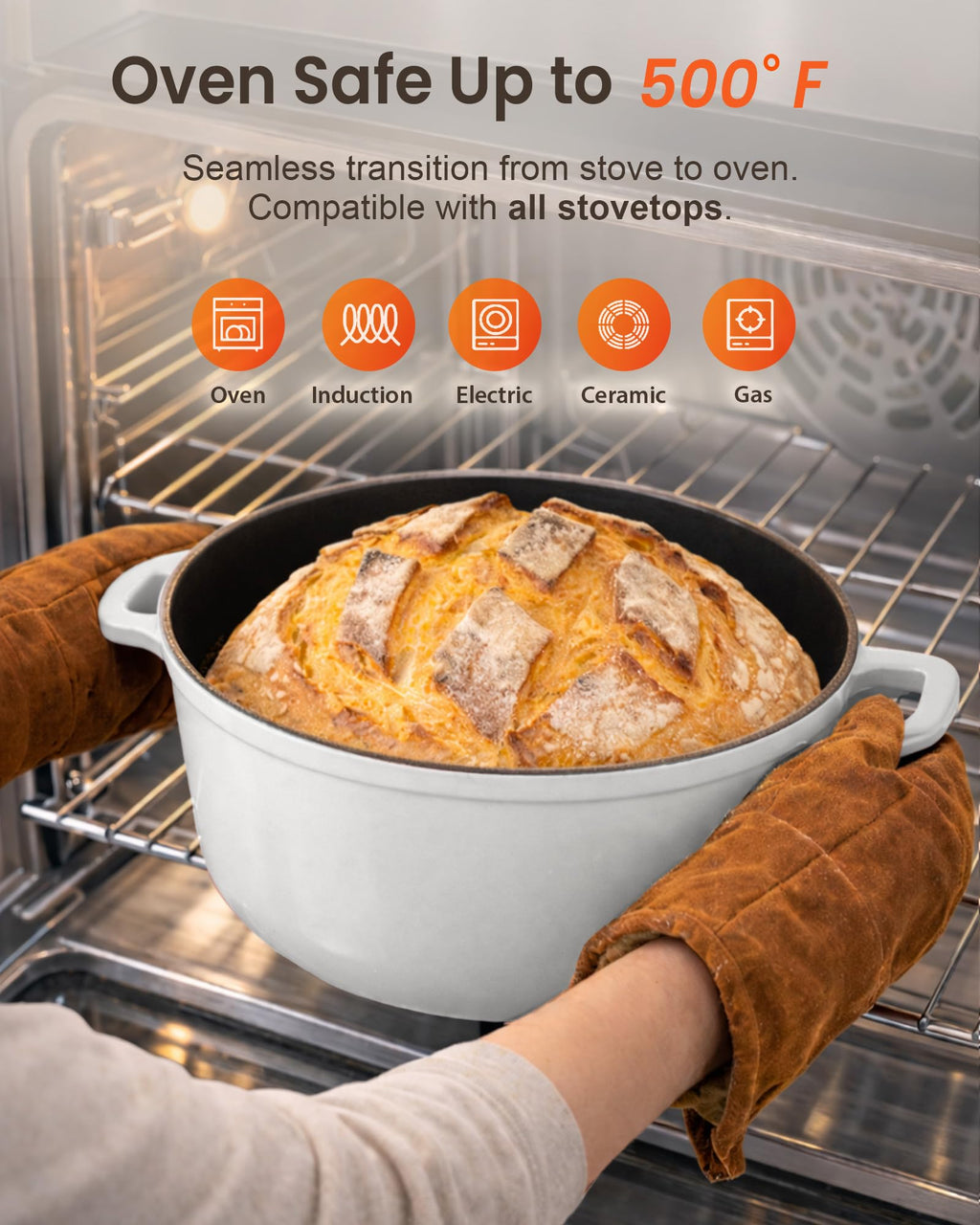 Nuwave 6QT Healthy Enameled Cast Iron Dutch Oven Pot with Lid, Heavy Duty 7-Layer Enamel, Enhanced Rust Protection, Dual Handles, Oven Safe to 500°F for Sourdough Bread Baking, Braise, Stew, Roast