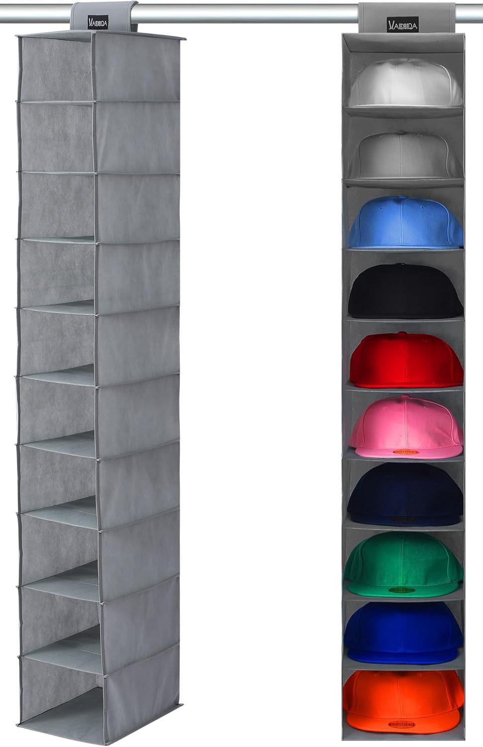 VAESIDA Hat Rack Organizer - 10 Shelf Hanging Storage for Baseball Caps, Gray