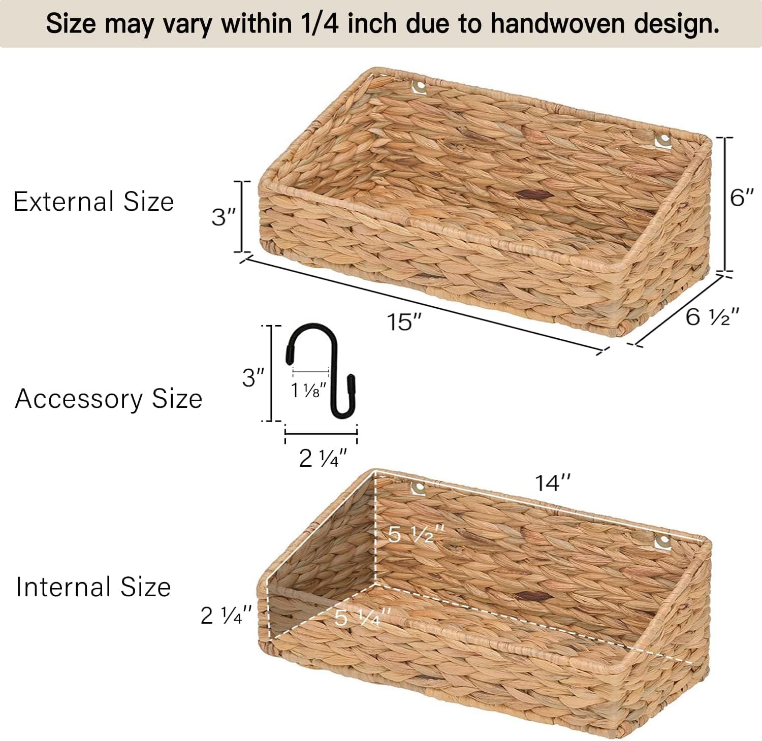 StorageWorks Woven Wall Baskets - Stylish Water Hyacinth Organizers for Kitchen & Bathroom | 2 Pack