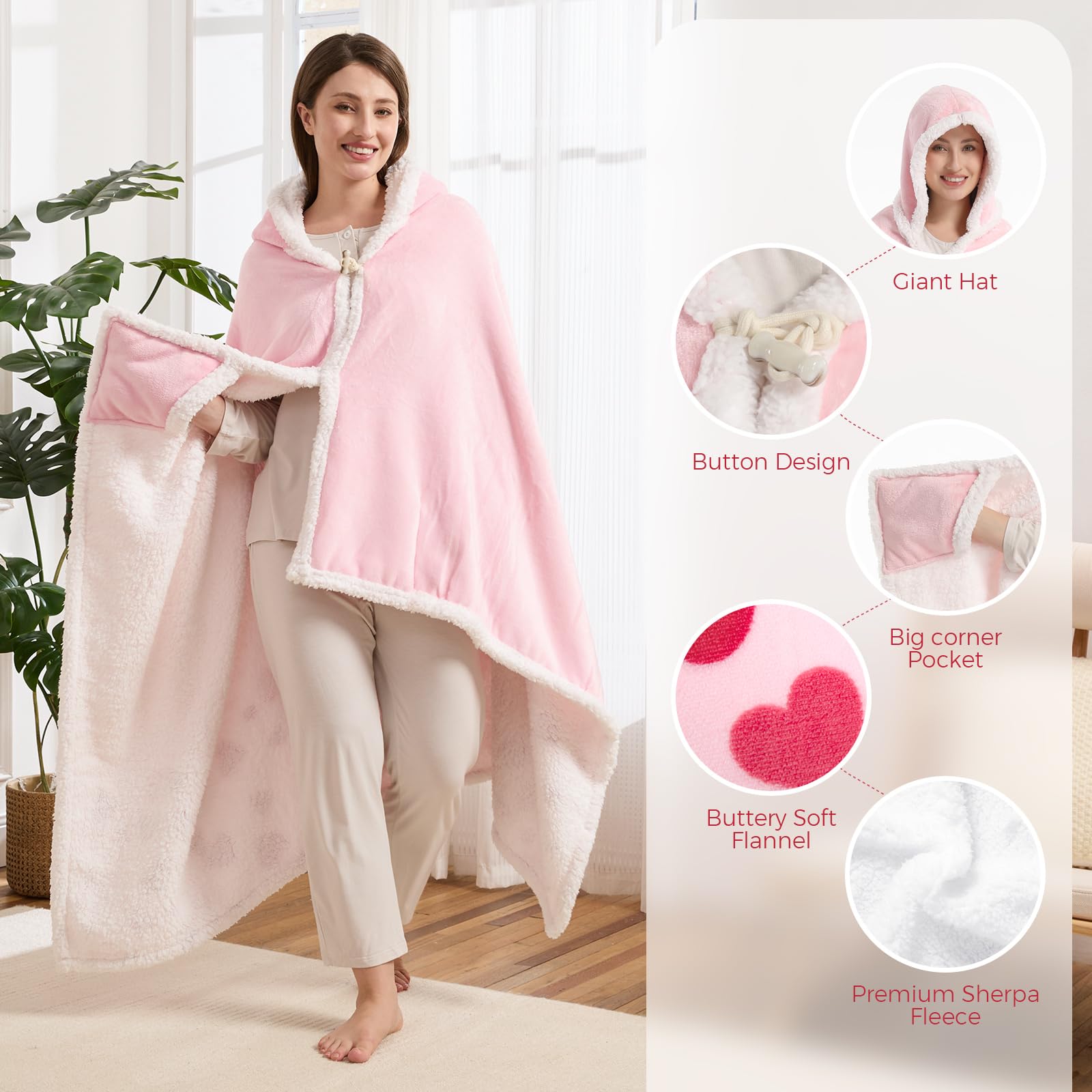 Spoiled Wife Wearable Blanket Hoodie, Valentines Day Gifts for Her Wife Women From Husband, Mothers Day Birthday Anniversary Day Gift Ideas, Throw Blanket for Women Shawl Wraps Poncho Robe, Pink