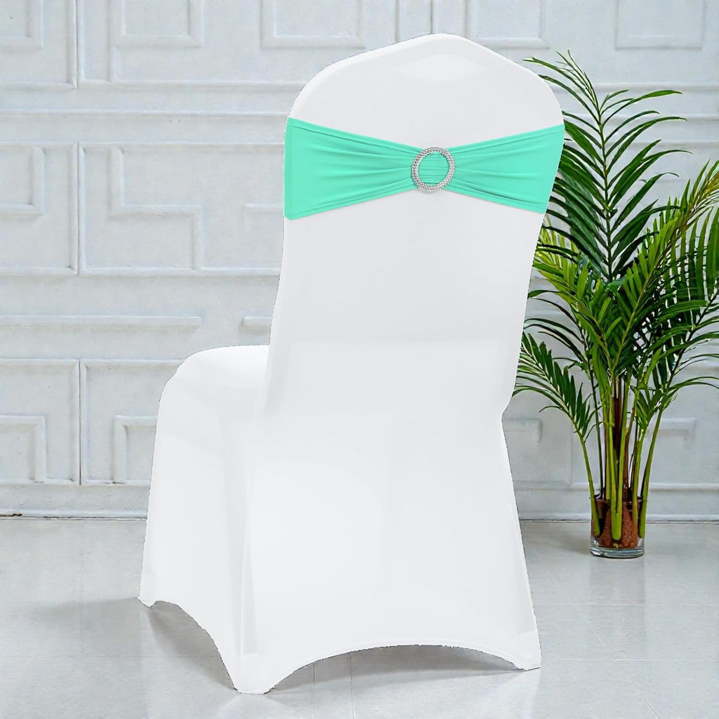 MDS Spandex Chair Sashes - Pack of 150 Elastic Stretch Bows with Buckle Slider | Sea Green