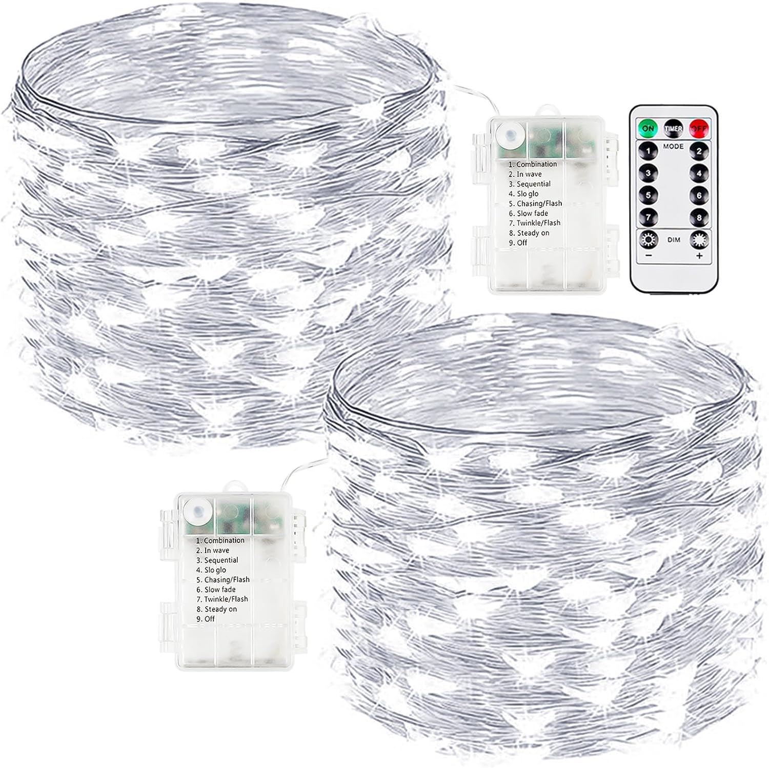 Skiennix 2-Pack Battery Operated Fairy Lights - 33FT 100 LED Waterproof String Lights | 8 Modes with Timer for Indoor/Outdoor Decor (Cool White)