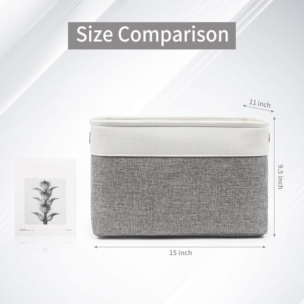 Bagnizer Storage Bins - Large Fabric Baskets for Organizing | 3-Pack Decorative Linen Bins (Grey & White) 15x11x9.5 Inches