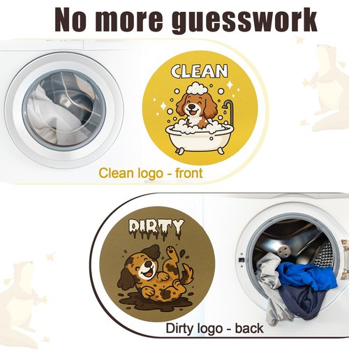 Funny Dog Clean Dirty Dishwasher Magnet Sign, Double-Sided Reversible Clean Dirty Flip Indicator Magnet for Kitchen Refrigerator Laundry Room
