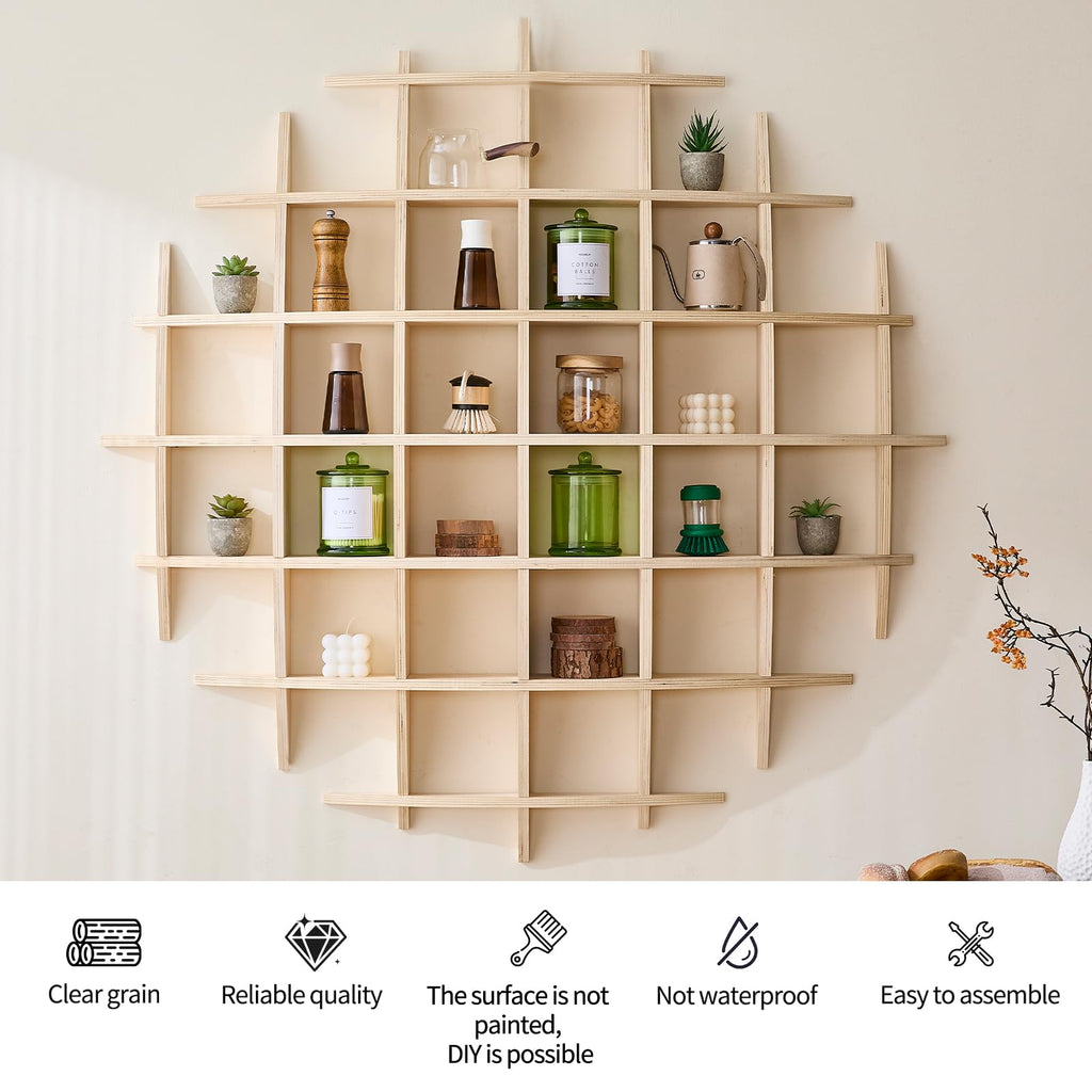 Sicrifety 46" x46"Oversize Wooden Coffee Mug Display Shelf,Rustic Wooden Floating Curio Shelf-Mug Holder for Wall,Wall Mounted Tea Cup Display Stand for Living Room Kitchen Office