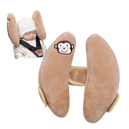 Adjustable Travel Pillow for Infant, Portable Baby Head Neck Support Pillow for Car Seat and Stroller, Banana Travel Headrest Pillow for Infant, Comfortble Toddler Neck Pillows for Pushchair, Brown