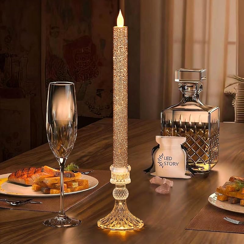 Flameless Taper Candles with Crystal Glass Holder – Rose (2 Pack) – MISSTIME