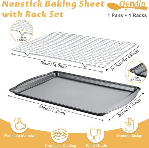 Carbon Steel Baking Sheet with Cooling Rack - 17” x 11” Nonstick Cookie Pan for Baking & Roasting