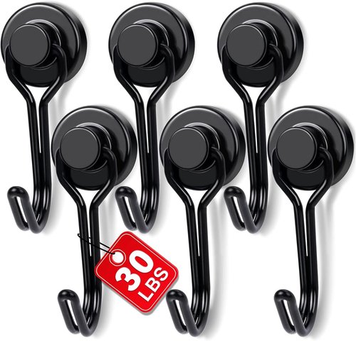 E BAVITE Magnetic Hooks - Heavy Duty 30lbs+ Strong Magnet Set for Home & Kitchen | 6pcs Black