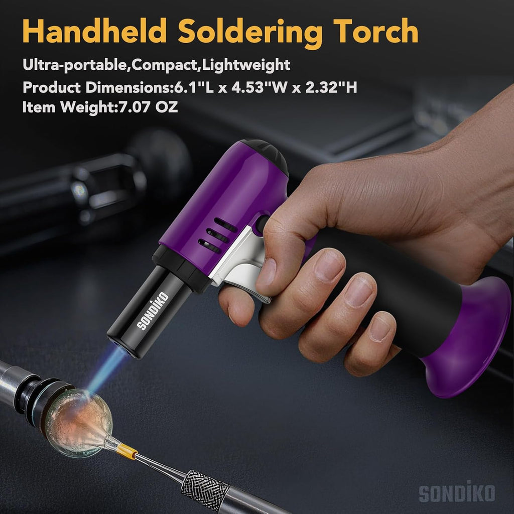 Sondiko Butane Torch - Refillable Soldering Lighter with Adjustable Flame | Purple & Black
