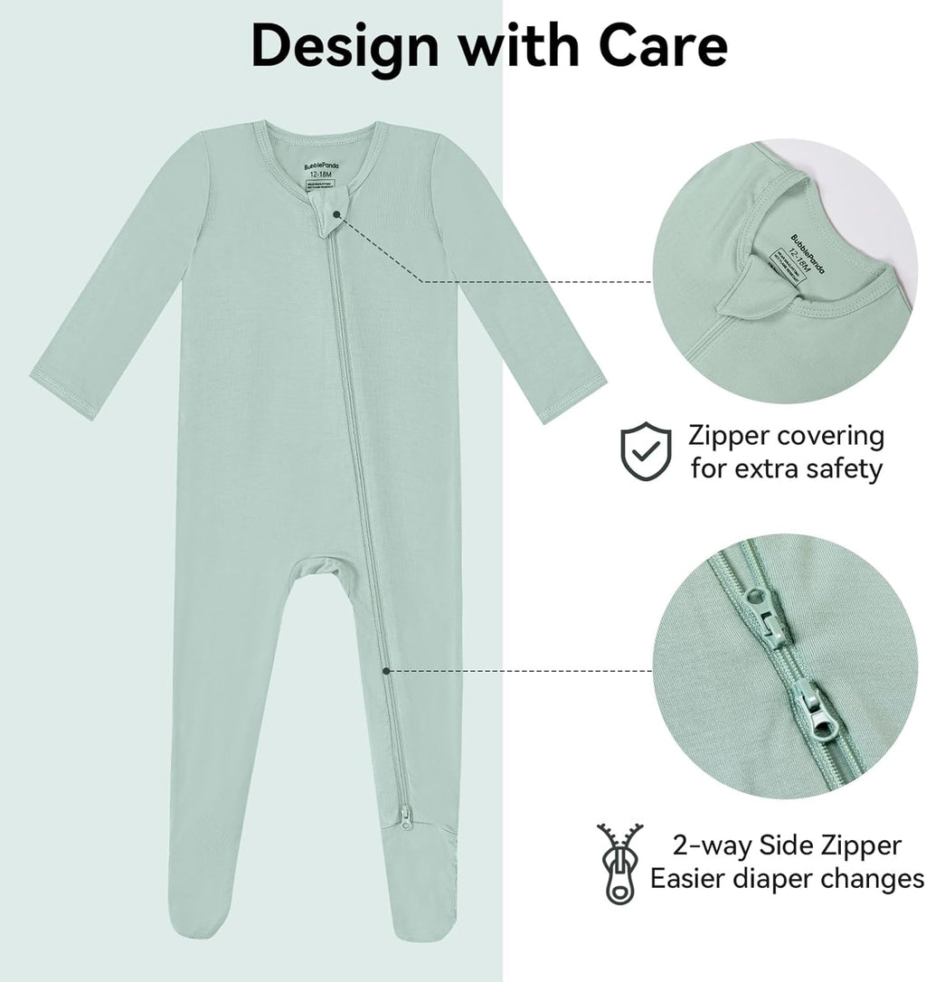 Okayinn BubblePanda Baby Pajamas - Rayon Bamboo Zip-Front Non-Slip Onesie for Boys & Girls