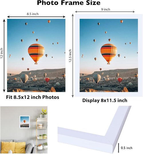 JCJMY Picture Frame - 8.5x12 White Wall & Tabletop Display | Shatter Resistant Plexiglass, Versatile Mounting Options