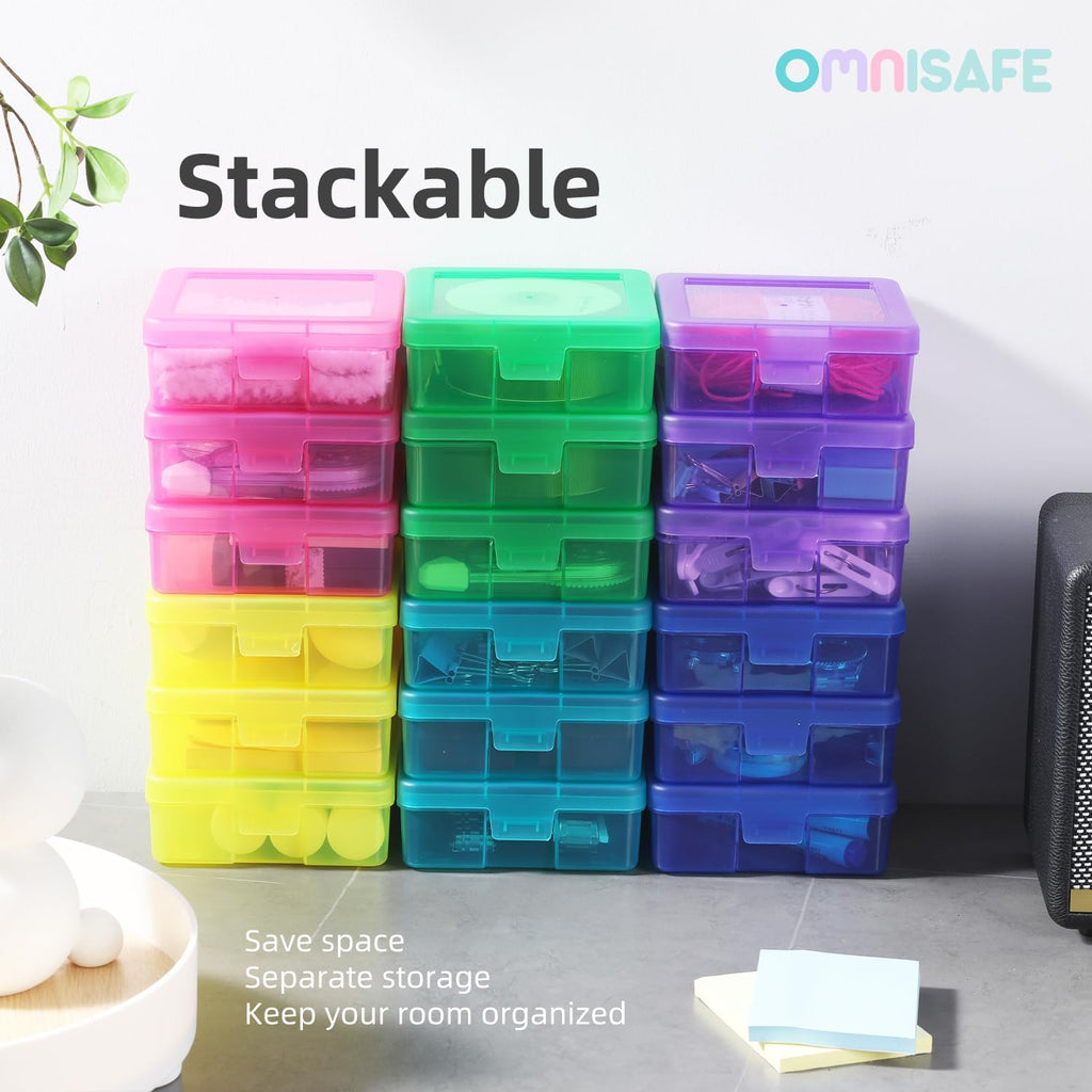 Skiennix 18-Pack Mini Plastic Storage Containers - Colorful Hobby Art Organizer with Latching Lid