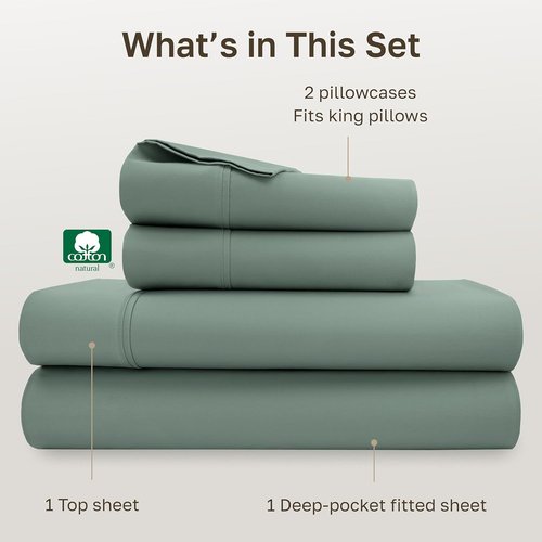 California Design Den King Size Bed Sheet Set - 100% Soft Cotton, 400 Thread Count, Deep Pockets | Sage Green