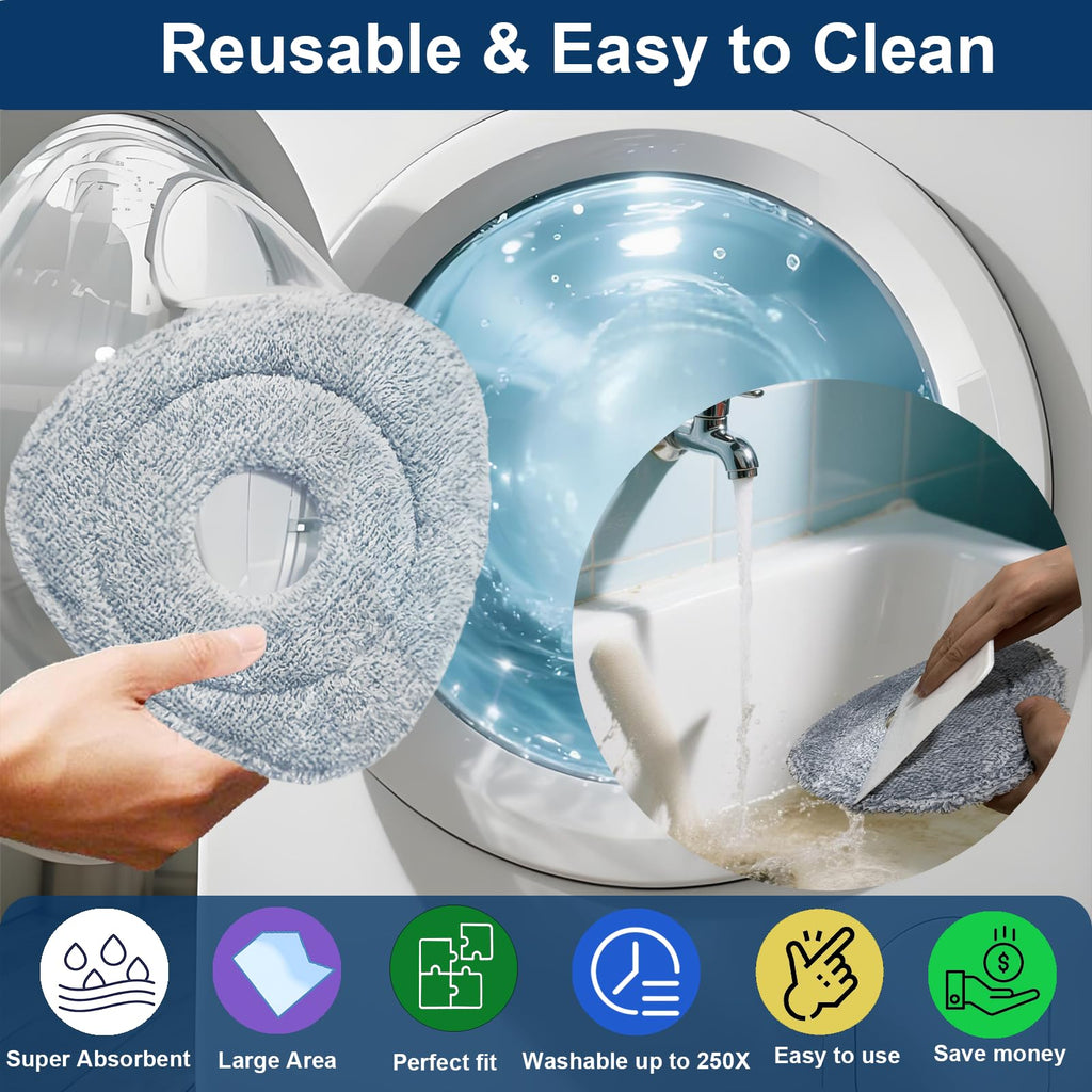 Flat Mop Head Replacements for Ocedar, Microfiber Mopping Head Refill for O-Cedar EasyWring and RinseClean Sys, 4 Pack Flat Spin Mop Pads & 1 Plastic Pad for Cleaning Floor, Wall, Ceiling