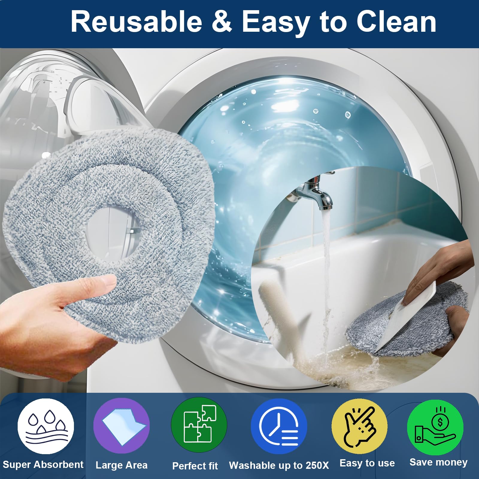 Flat Mop Head Replacements for Ocedar, Microfiber Mopping Head Refill for O-Cedar EasyWring and RinseClean Sys, 4 Pack Flat Spin Mop Pads & 1 Plastic Pad for Cleaning Floor, Wall, Ceiling