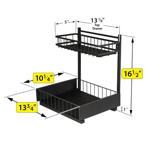 LYNK PROFESSIONAL® Pull Out Under Sink Kitchen Cabinet Organizer - 10" W x 14" D 2-Tier Drawer - Sliding Shelf Organizer for Cabinets and Undersink Storage Shelves - Lifetime Ltd. Warranty – Black