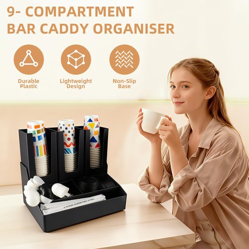 WELKOR Commercial Cup and Lid Holder with Straw Organizer,Disposable Coffee Cup Condiment Dispenser for Countertop Org, Coffee Bar, Beverage Cup, Kitchen, Breakroom (Combination Cup Holder)
