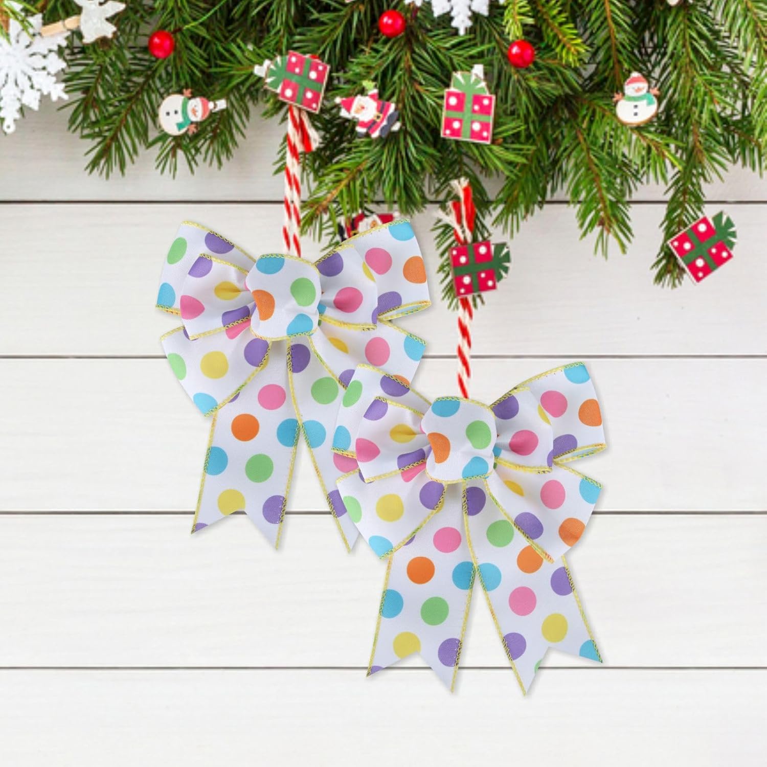 Meseey Burlap Wired Ribbon - Handmade Polka Dot Bows for Wreaths & Gift Wrapping | 2 Pcs Set
