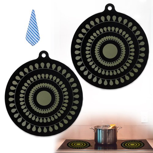 9.5 Inch Thermochromic Silicone Induction Cooktop Protect Mat,2Pcs Induction Cooktop Protective Cover,Non-Slip Pads to Prevent Pots and Pans from Sliding While Cooking